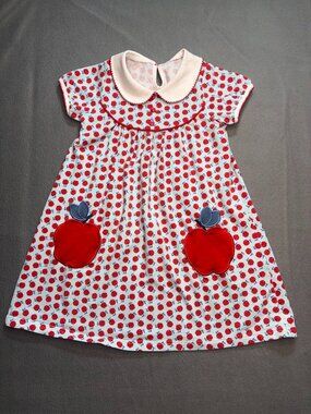 Serendipity Shrimp and Grits Kids Pima Apple Back to School Dress M (5-6Y)